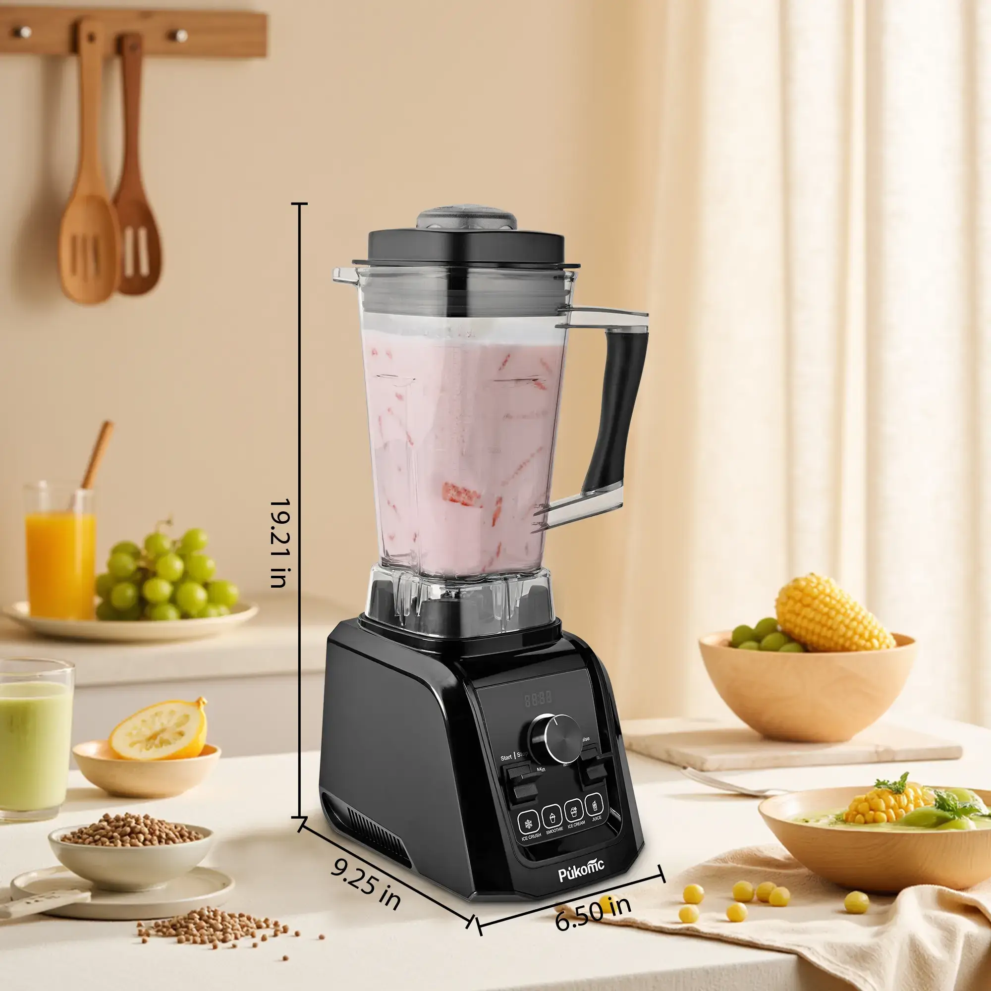 Pukomc Professional 1200W Blender – 9 Speed Settings + Pulse – Ice Crushing, Smoothies, Juicing – 65oz Capacity