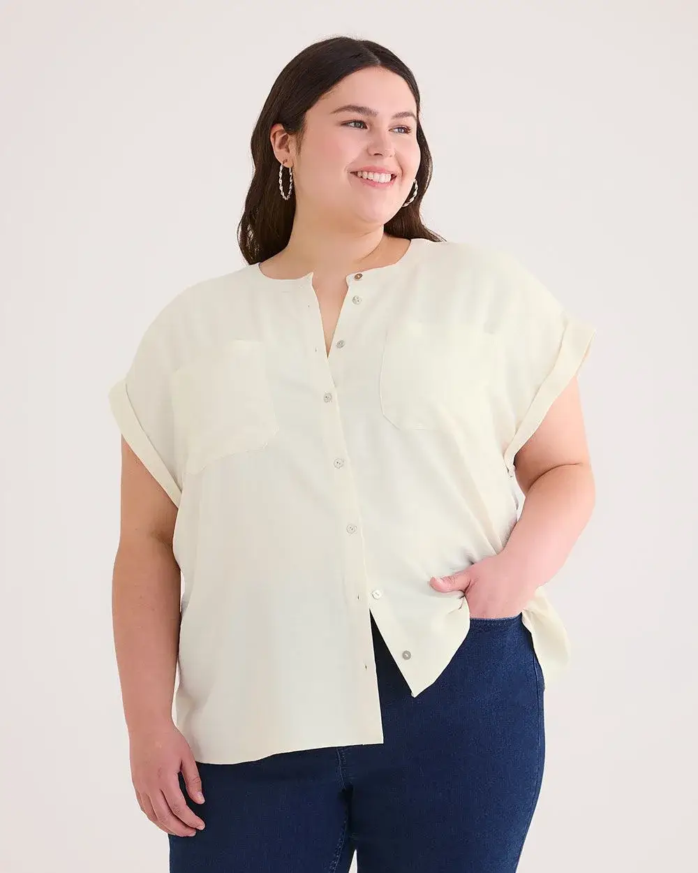 Satin Buttoned Down Shirt with Extended Sleeves