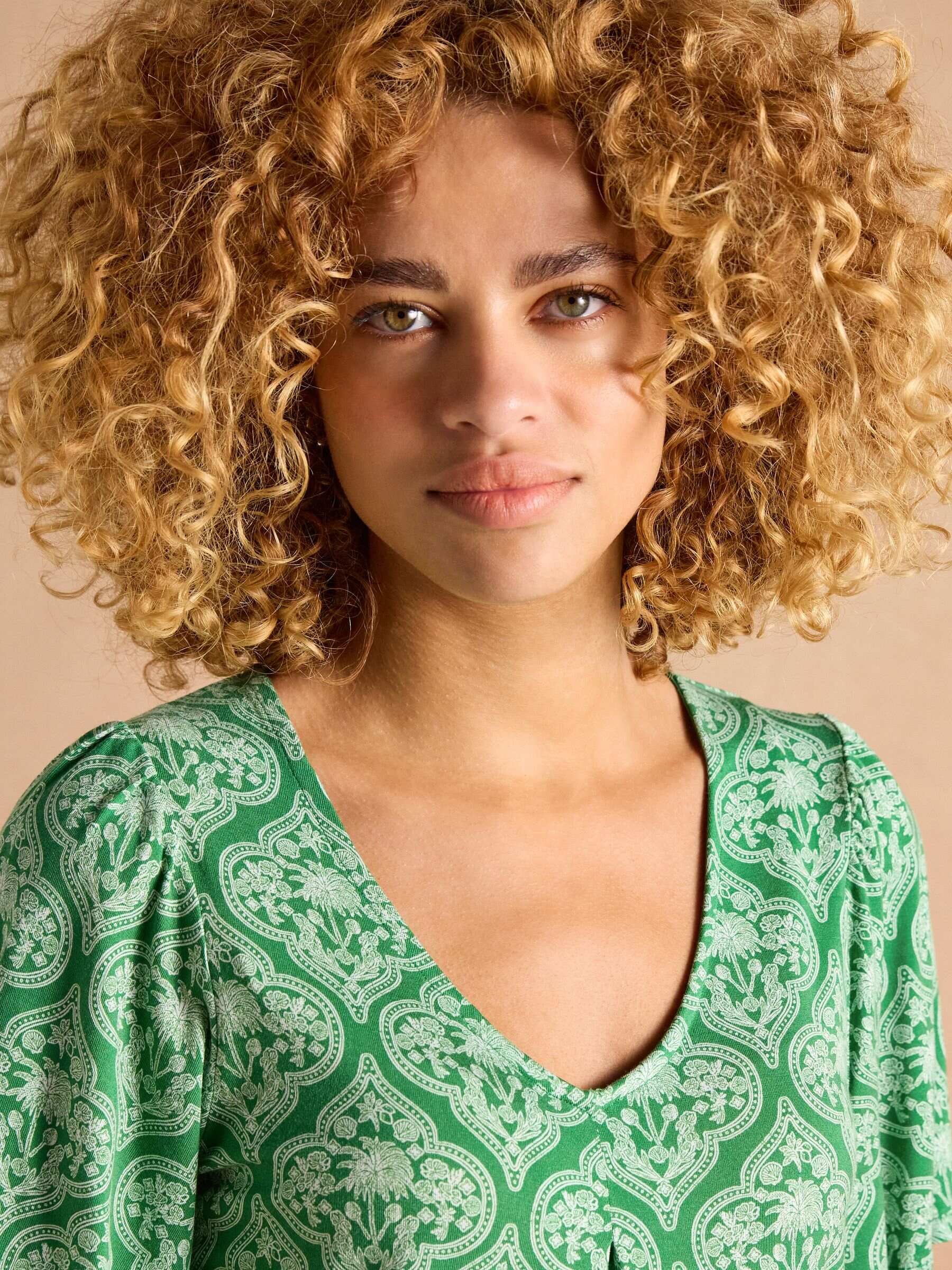 Nia Green Pleat Front Jersey Top