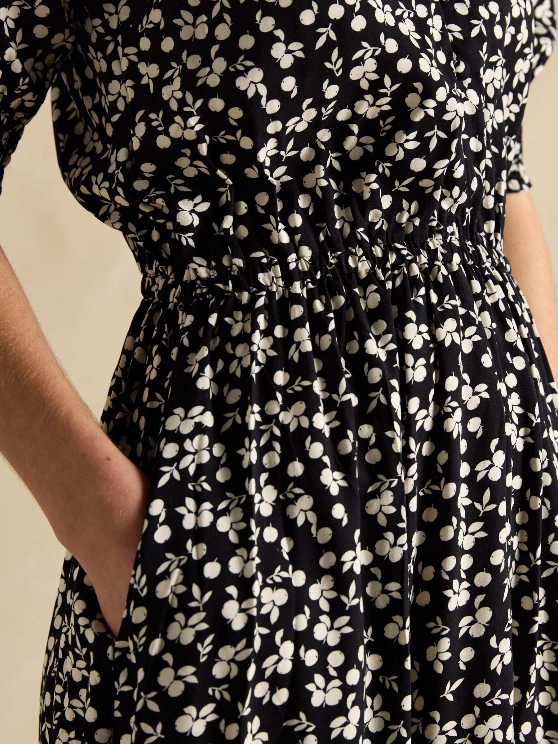 Adele Black V-Neck Elbow Length Sleeve Midi Dress