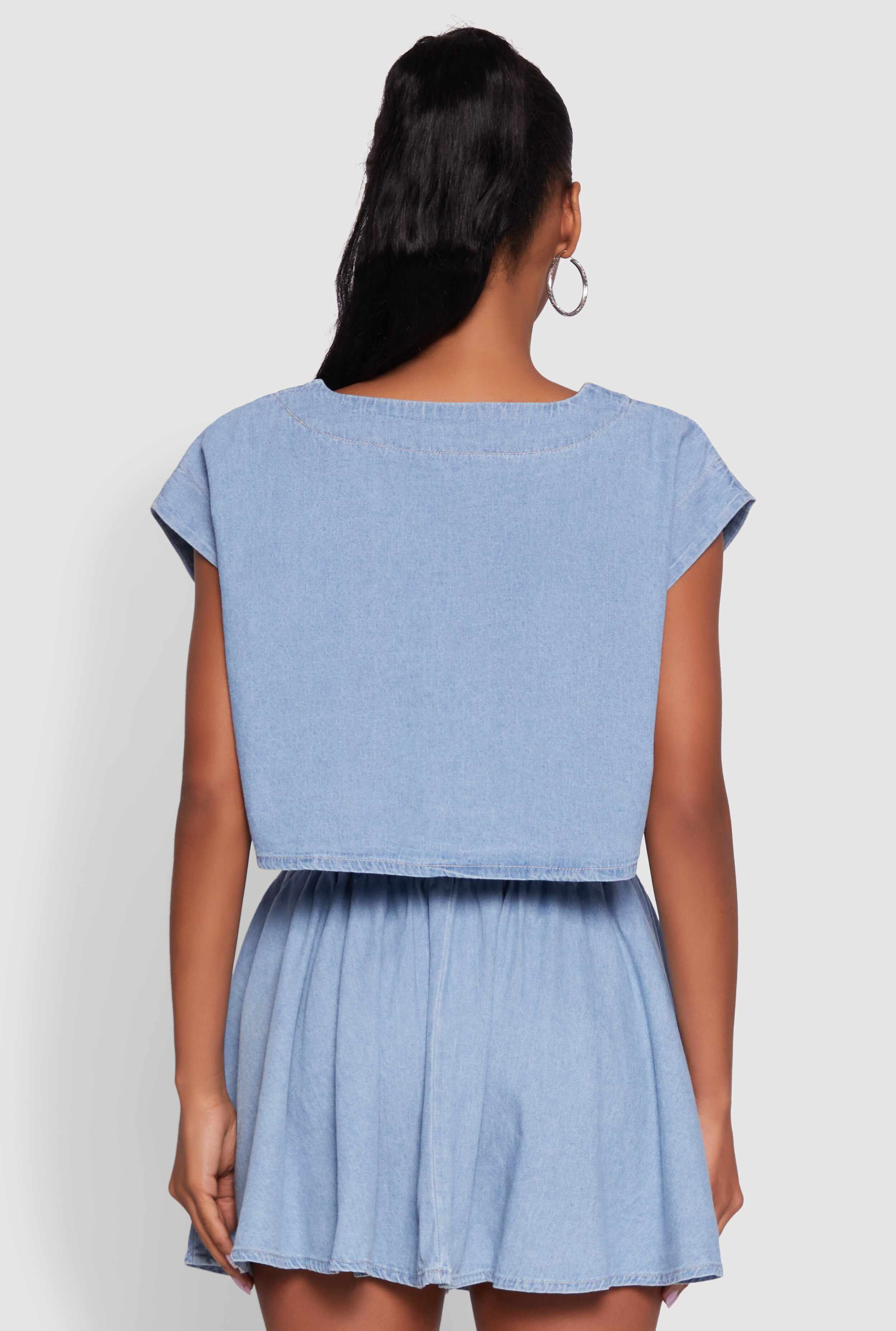 Denim Side Slit Boxy Crop Top