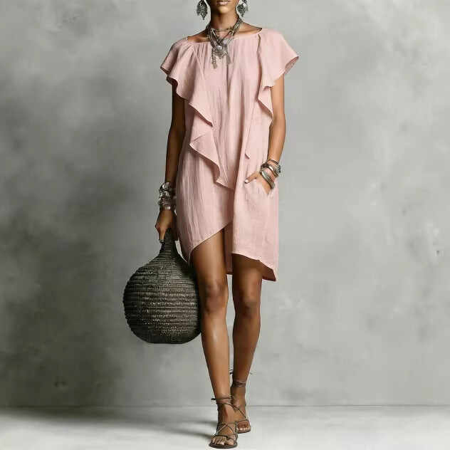 Elegant And Romantic Contrasting Color Ruffle Dress