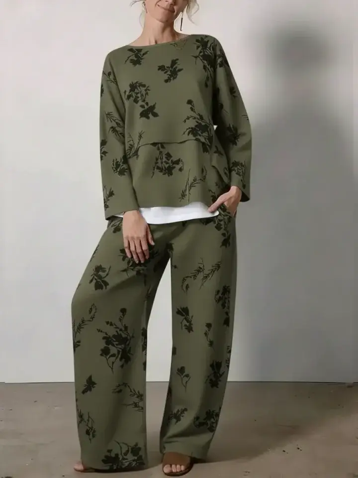 🔥Summer Arrivals🌟Women's Vintage Floral Print Cozy Cotton Top And Pants Two-piece Set.