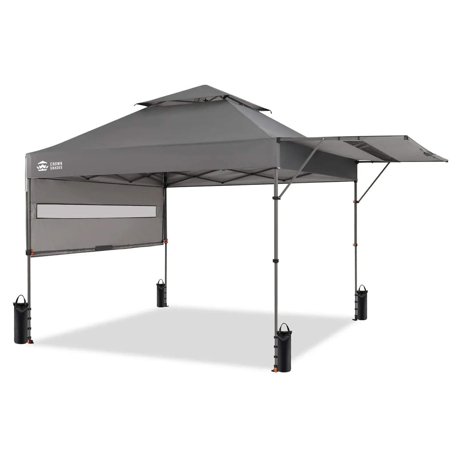 10x10 Pop Up Canopy Tent with Patented Center Lock, Instant Commercial Canopy with Extendable Awning, 150D Silver Coated Fabric, 4 Weight Bags, Ropes, Stakes & STO ’N Go Wheeled Bag