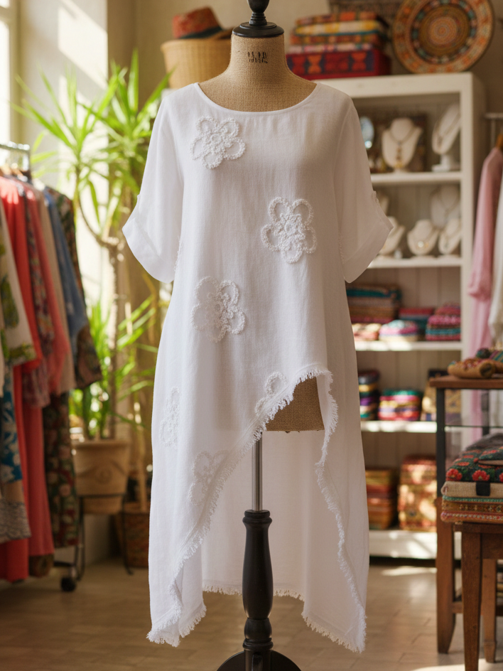 🔥Summer Arrivals🌟Floral Embroidered Loose-fitting Cotton Shirt Blouse