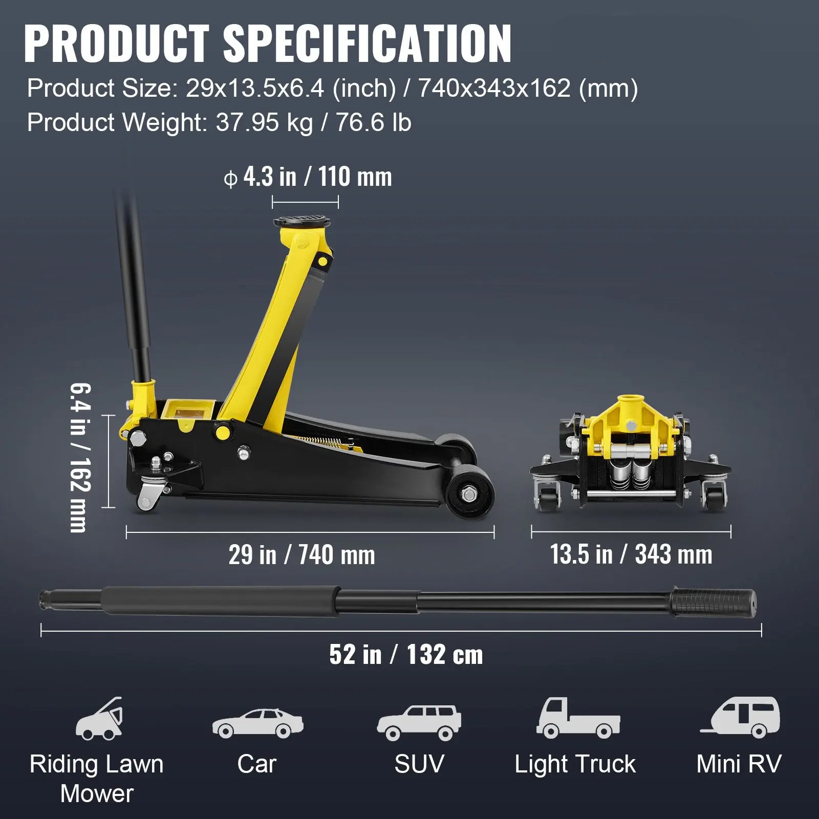 Low Profile Floor Jack 4 Ton Heavy Duty Steel Dual Piston Rapid Pump Portable Car Wheel  Super Brand Day