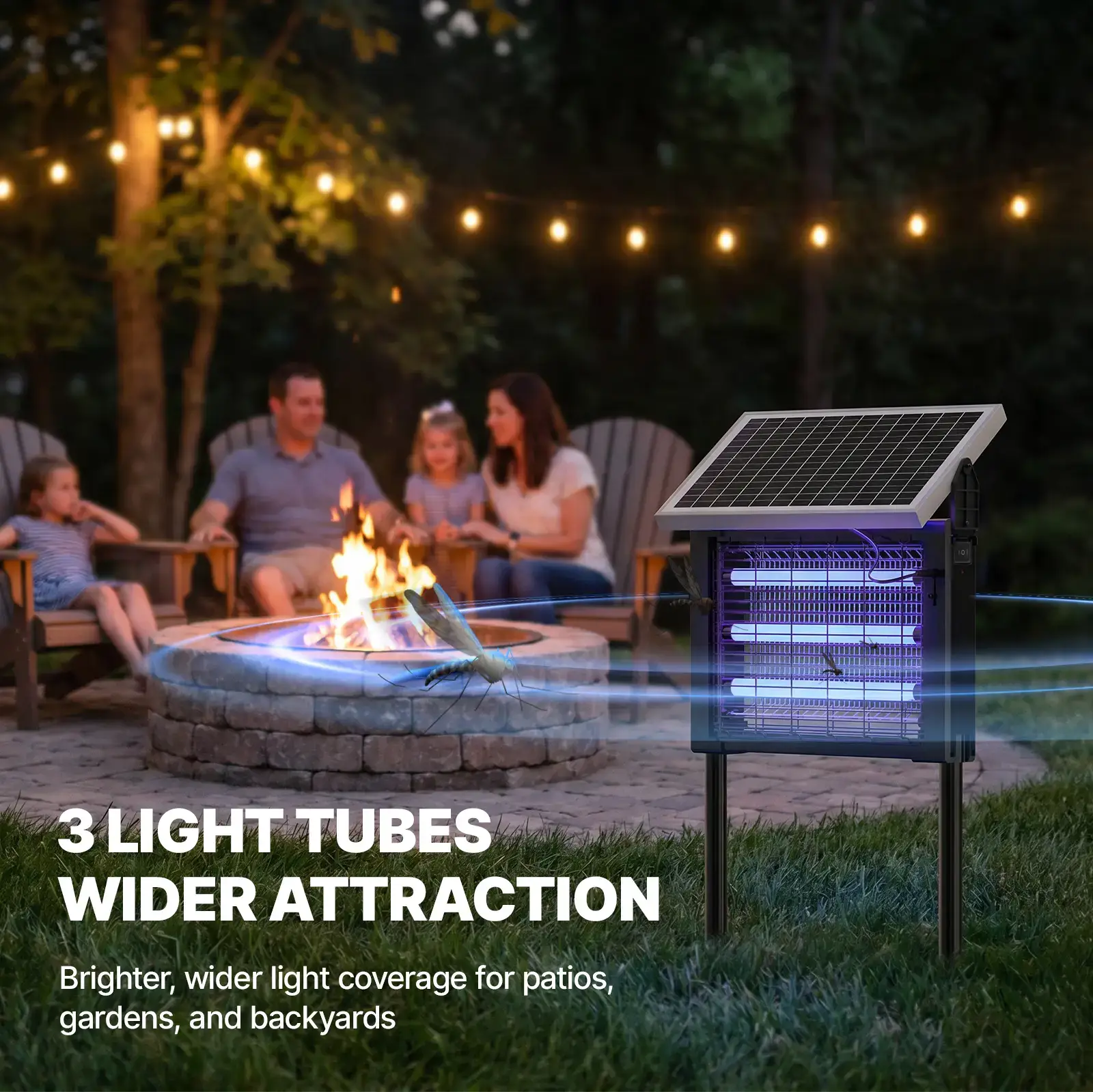 3500V Solar Bug Zapper, High Power Cordless Mosquito Zapper with Smart Light Sensor, Dual Solar & USB Rechargeable Insect Killer for Patio, Garden, Backyard, Outdoor Use