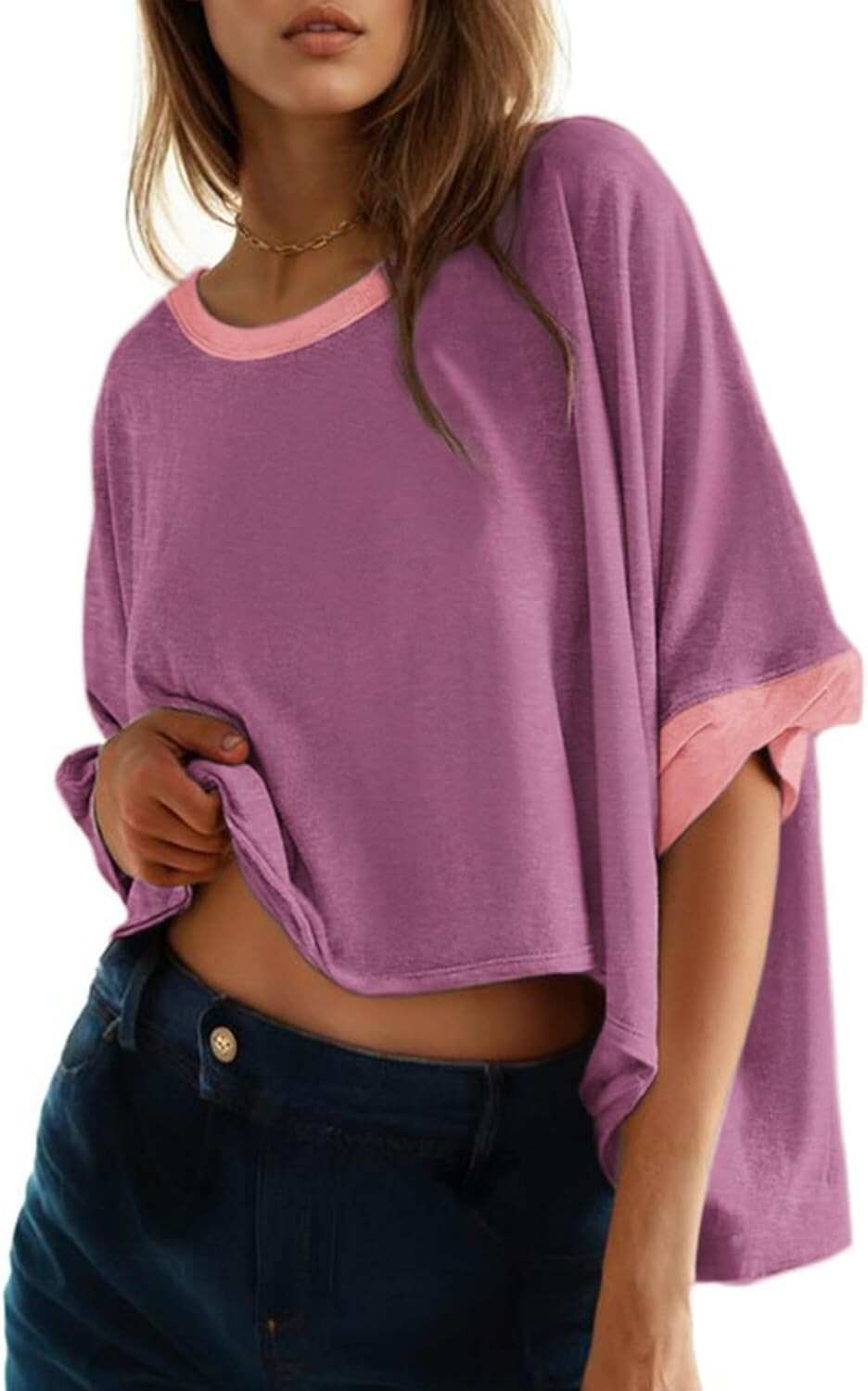 🔥 Last Day For Clearance!Summer Shirts 2026 Womens Solid T Shirts for Women Loose Oversized Tops Basic Tee