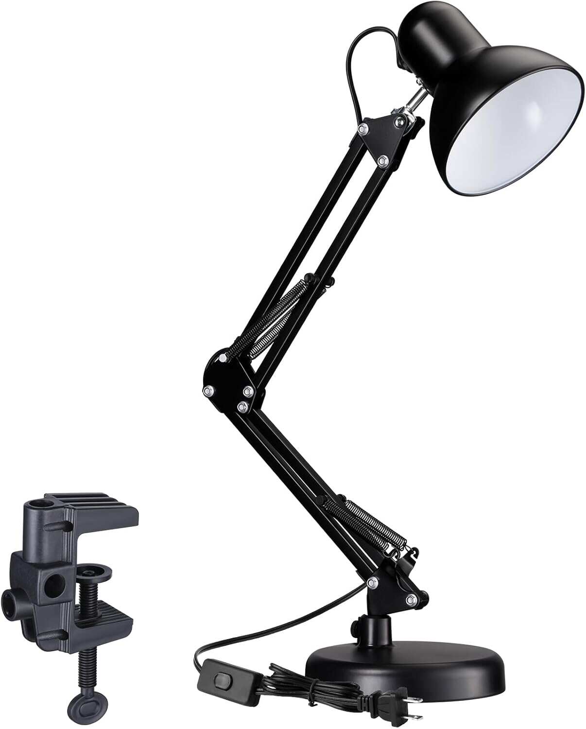 TORCHSTAR Metal Desk Lamp with Clamp, Swing Arm , Architect Adjustable Gooseneck Table Lamp, Clip Desk Lights for Home Office, Work, Study, Reading, E26 Base, Multi-Joint, Black
