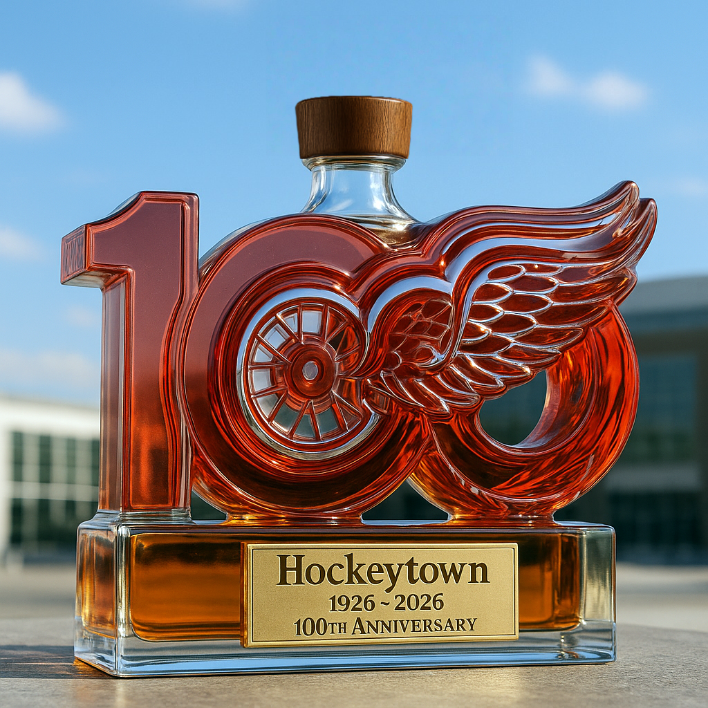 Detroit Red Wings 100th Anniversary Whiskey Bottle