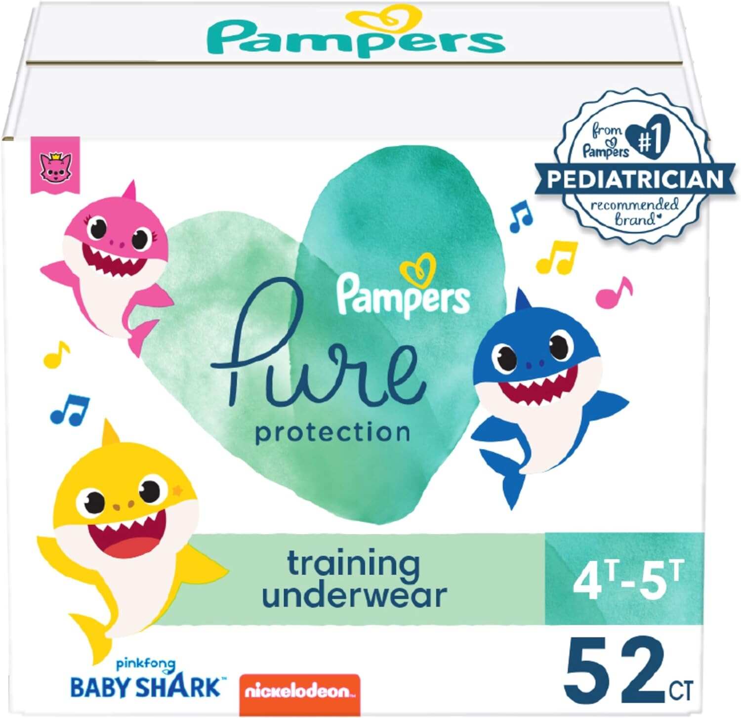 Pampers Pure Protection Training Pants Baby Shark - Size 3T-4T, 92 Count, Premium Hypoallergenic Training Underwear