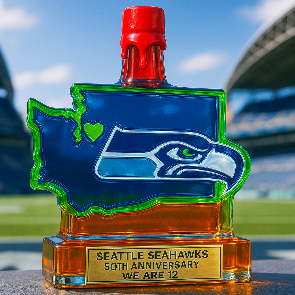 Seattle Seahawks State Map Whiskey Bottle