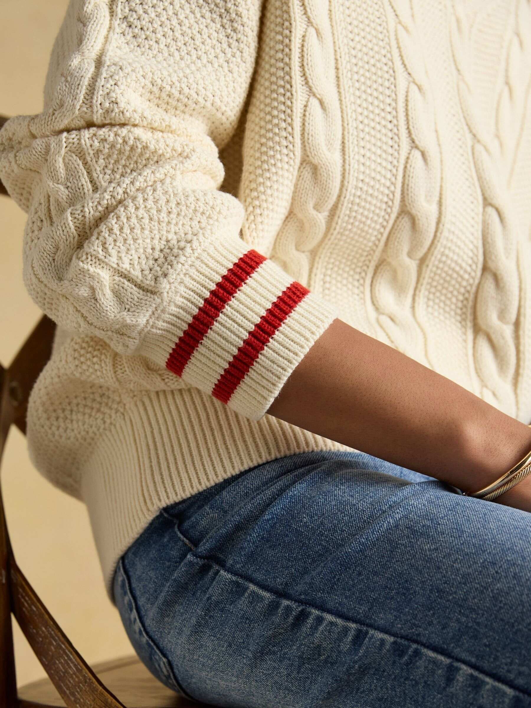 Dibbly Cream Cotton Cable Knit Cricket Jumper
