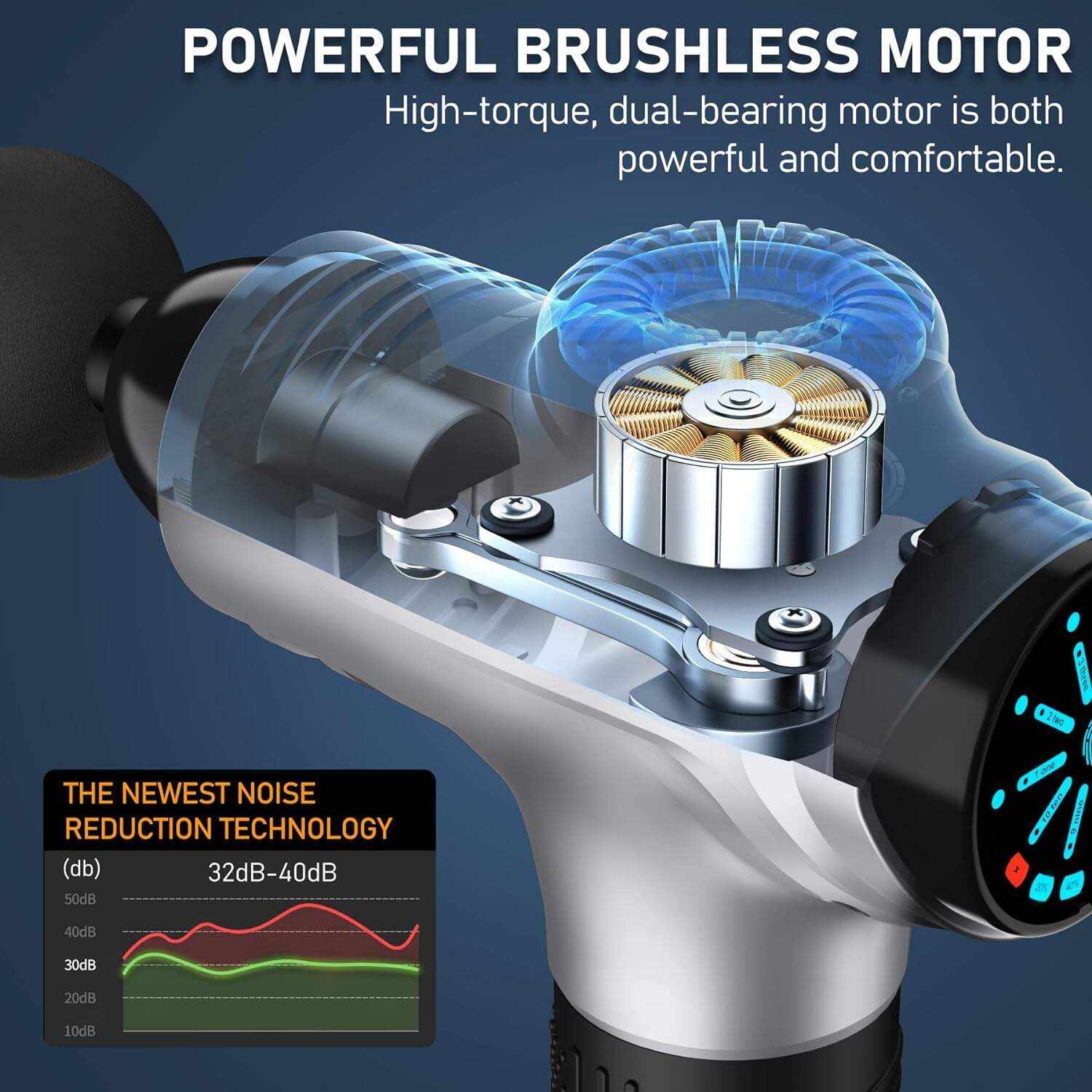 RAEMAO Massage Gun Deep Tissue, Back Massage Gun for Athletes for Pain Relief Attaching 8 PCS Specialized Replacement Heads, Percussion Massager with 10 Speeds & LED Screen, Carbon