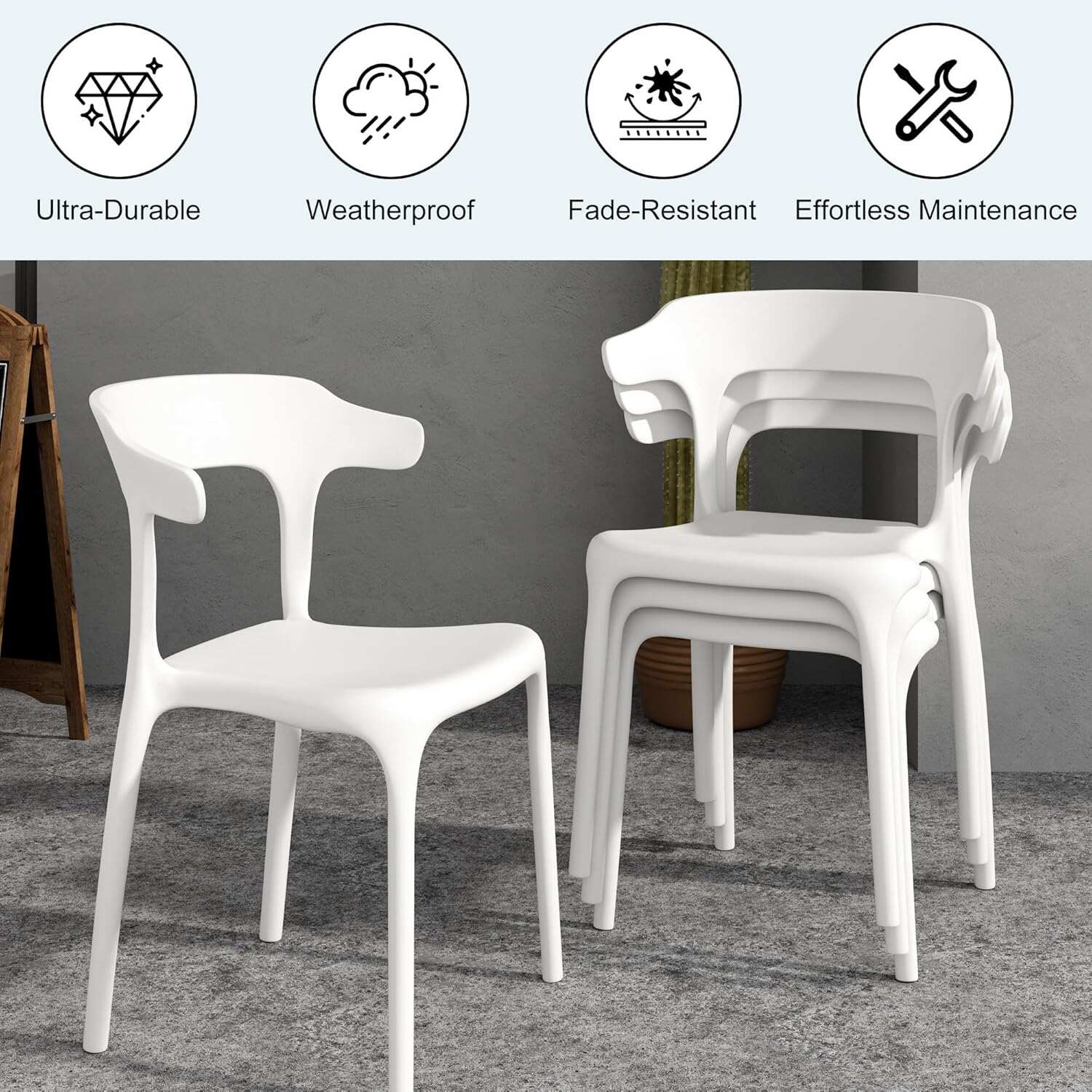 VECELO 4 Pack Plastic Stacking Chairs