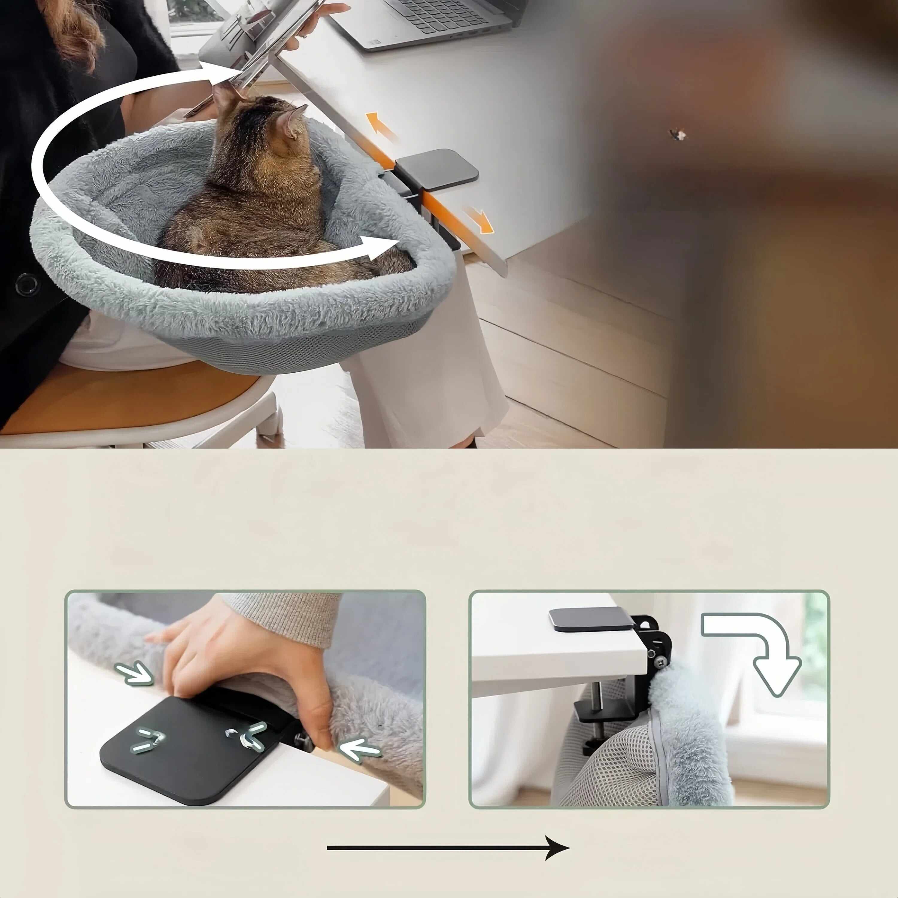 Foldable Desktop Cat Hammock – Suspended Pet Bed / Cat Perch Stand--PurrNest Cozy