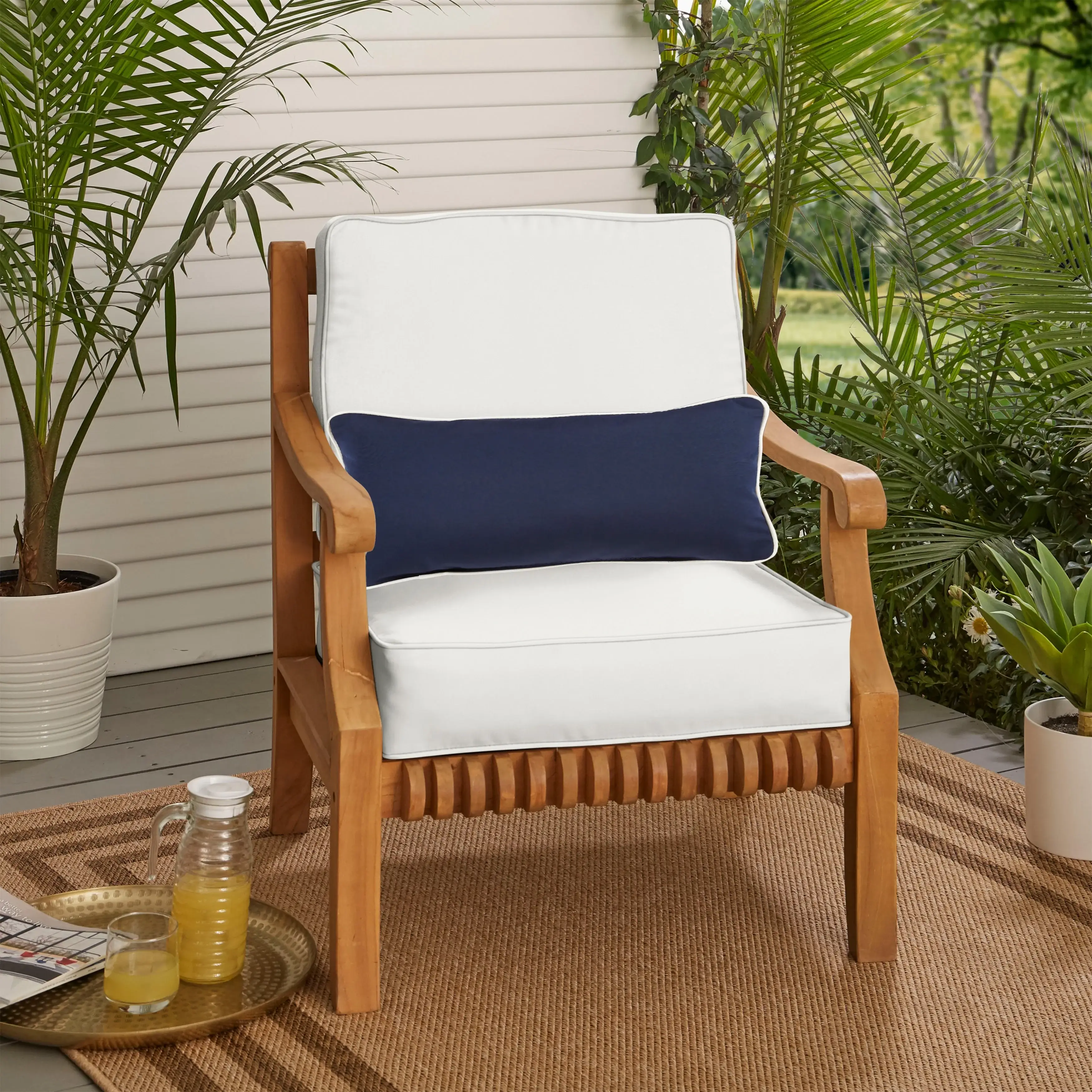 Sorra Home Oakley Sunbrella Solid Indoor/ Outdoor Corded Chair Cushion Set and Lumbar Pillow