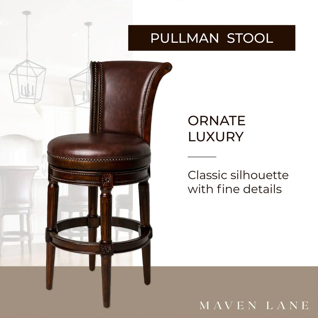Maven Lane Pullman High-Back Kitchen Swivel Bar Stool, Dark Walnut, Set of 4