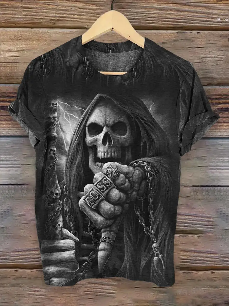 Punk Grim Reaper Gothic Art Pattern Print T-shirt