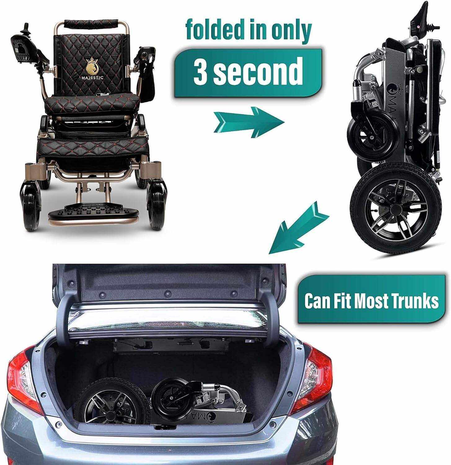 MALISA Electric Wheelchair for Adults, Portable All Terrain Lightweight Wheelchairs, Foldable Motorized Power Wheel Chair, Leather Seat (17.5