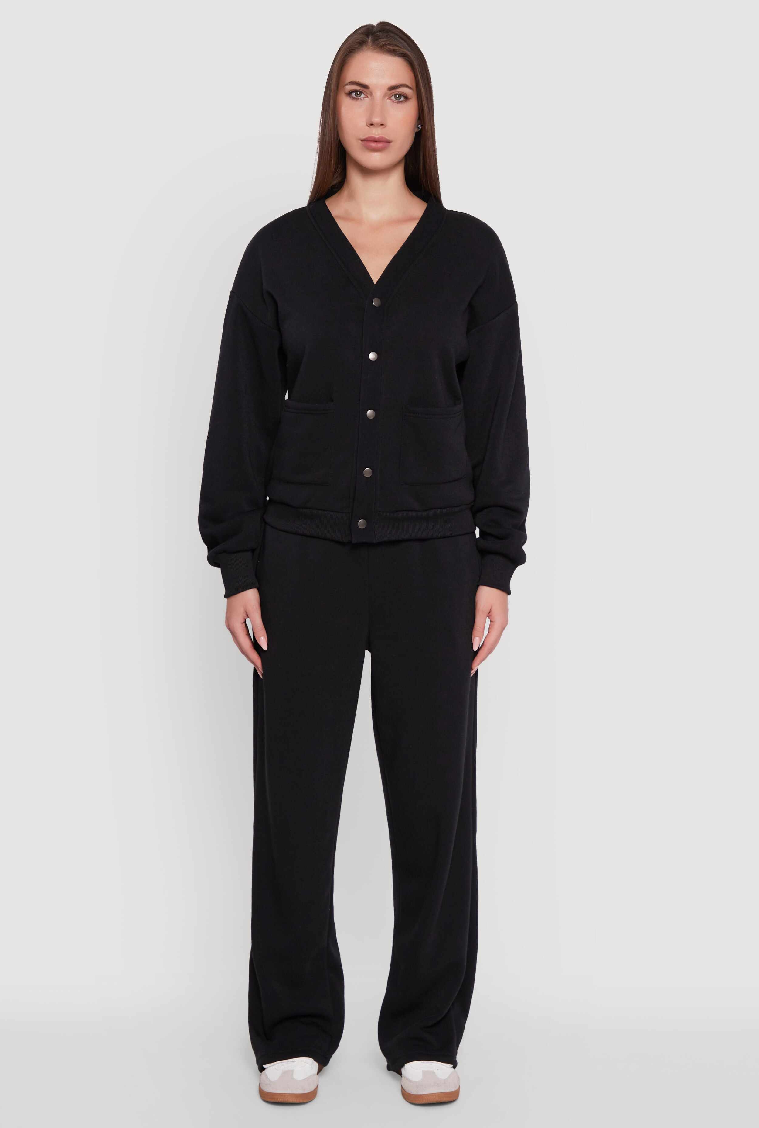 Oversized Fleece Lined V-Neck Button Front Cardigan