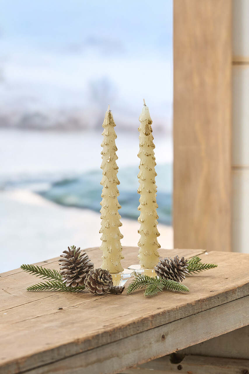 Evergreen Glow Taper Candles, Set of 2