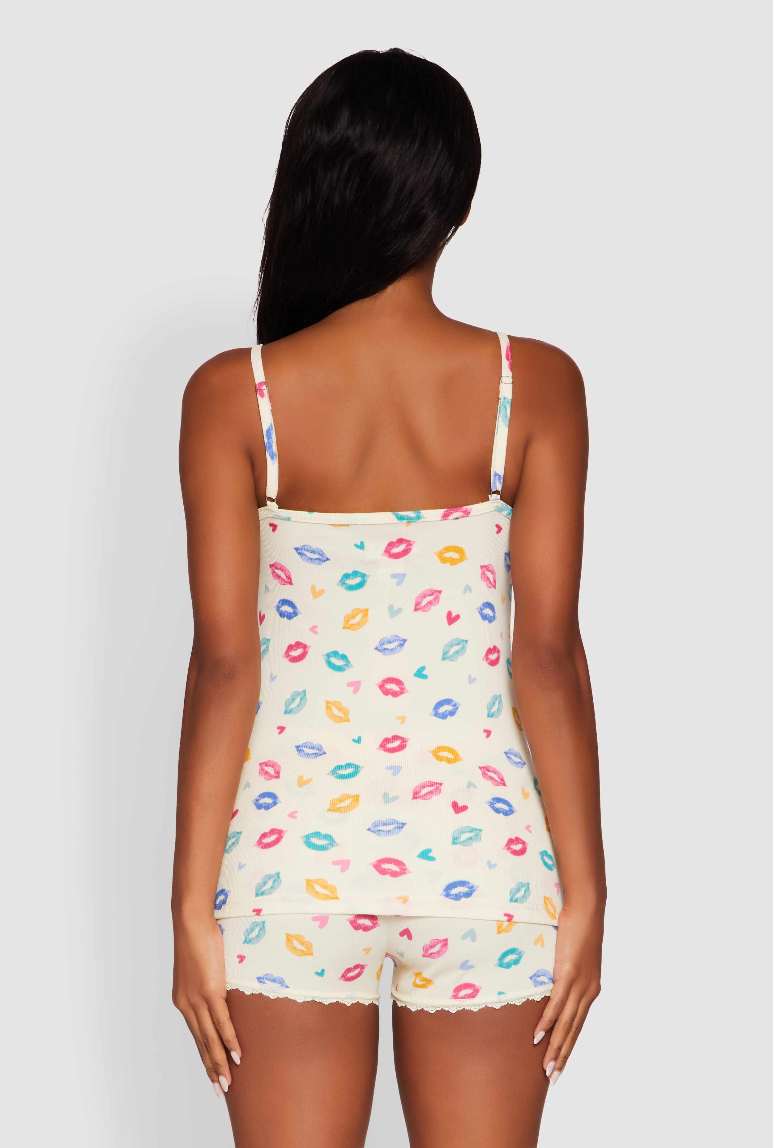 Heart Lip Print Pajama Cami and Shorts Set