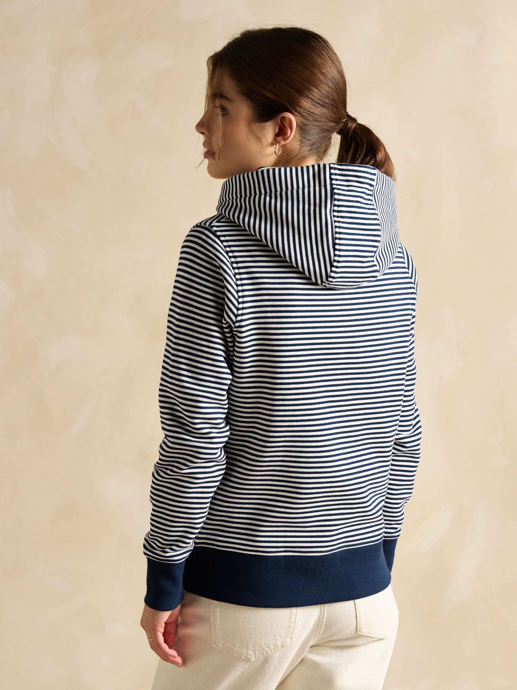 Rushton Navy Blue Stripe Cotton Cowl Neck Hoodie