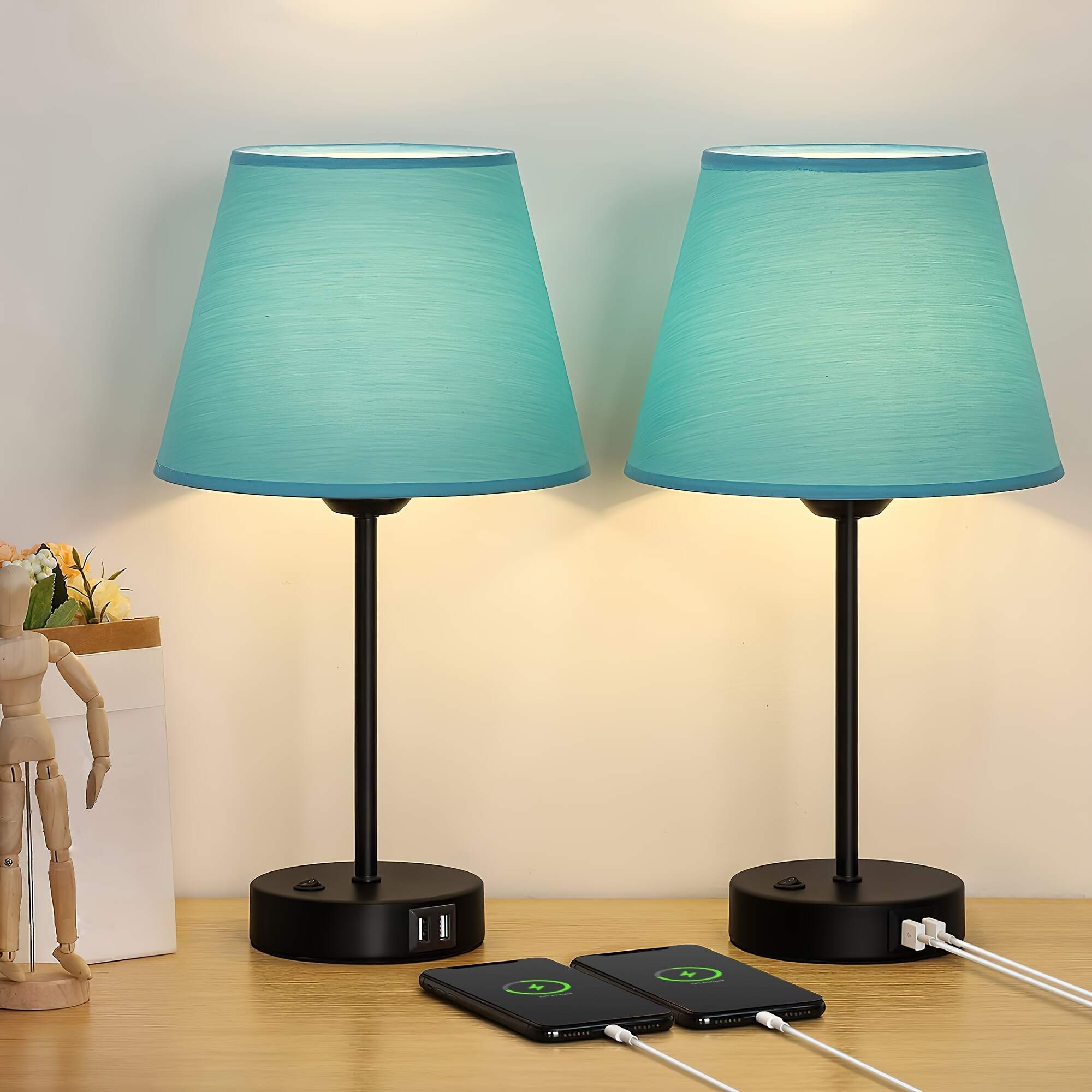 Modern Table Lamps Set Of 2 with Dual USB Charging Ports - Perfect for Bedroom, Living Room, Study Room