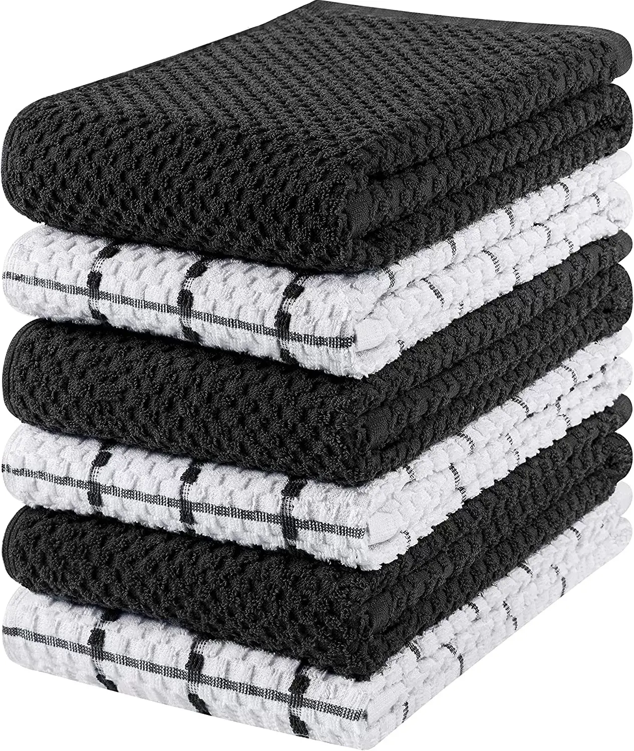 Kitchen Towels 12 Pack, 15 x 25 Inches, 100% Ring Spun Cotton Super Soft and Absorbent Linen Dish Towels, Tea Towels and Bar Towels Set (Black)