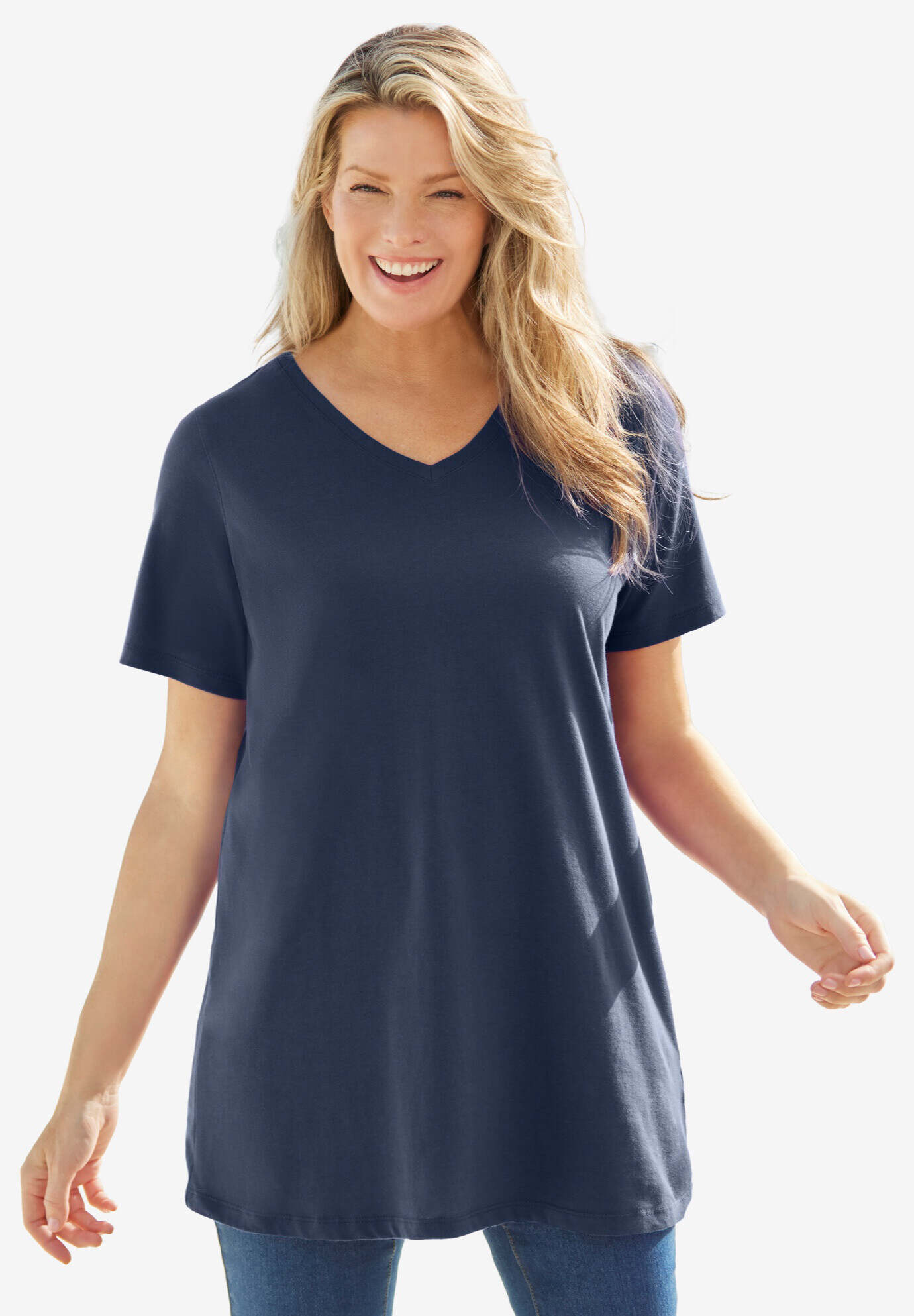 Perfect Short-Sleeve V-Neck Tunic