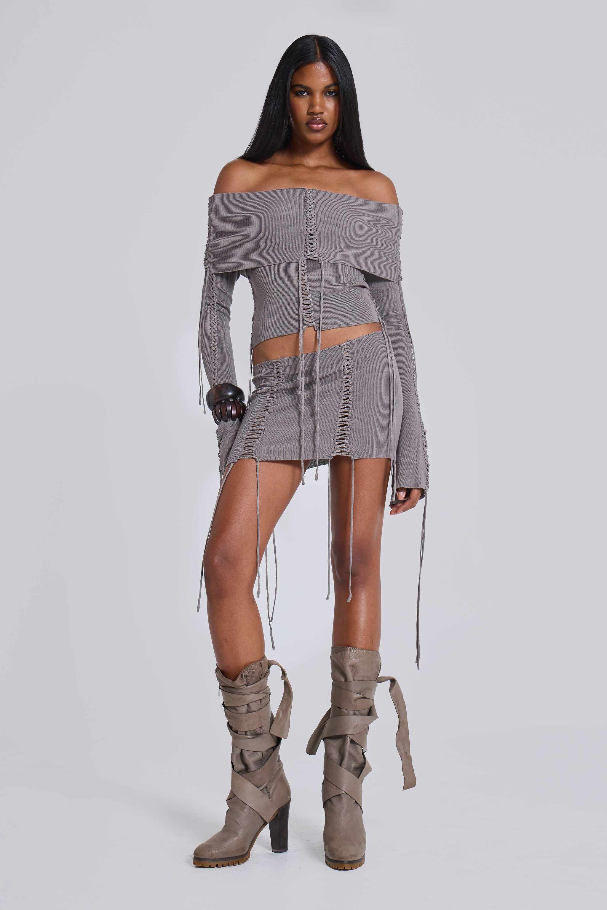 Vargo Knit Lace Up Mini Skirt