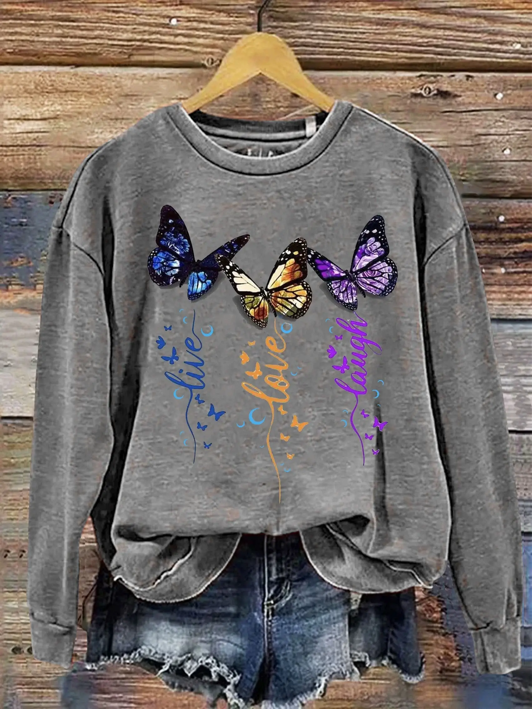 Butterfly Christian Letter Print Casual Sweatshirt