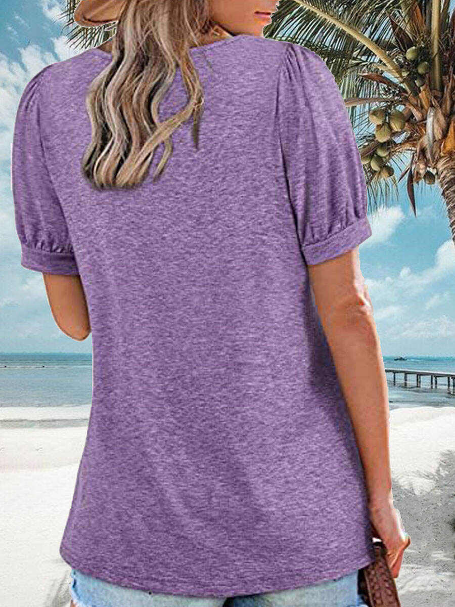 Square Neck Casual Loose Solid Color Short Sleeve T-Shirt