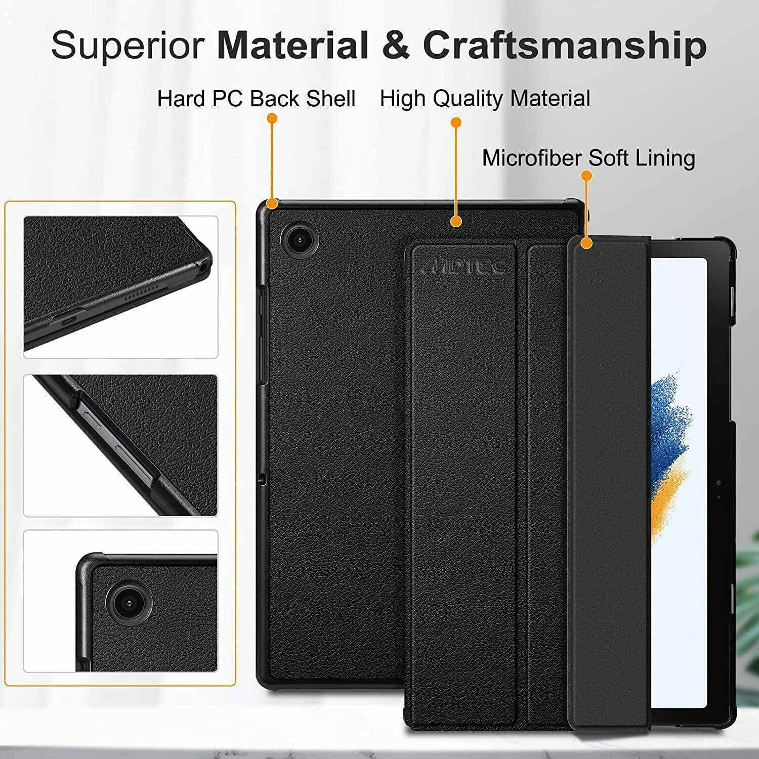 2022 10.5” Inch 32 GB Wi-Fi Android 11 Touchscreen International Tablet Bundle – MDTec Hard Back Tri-Fold Stand Cover Case and 64GB microSD Card [Gray]