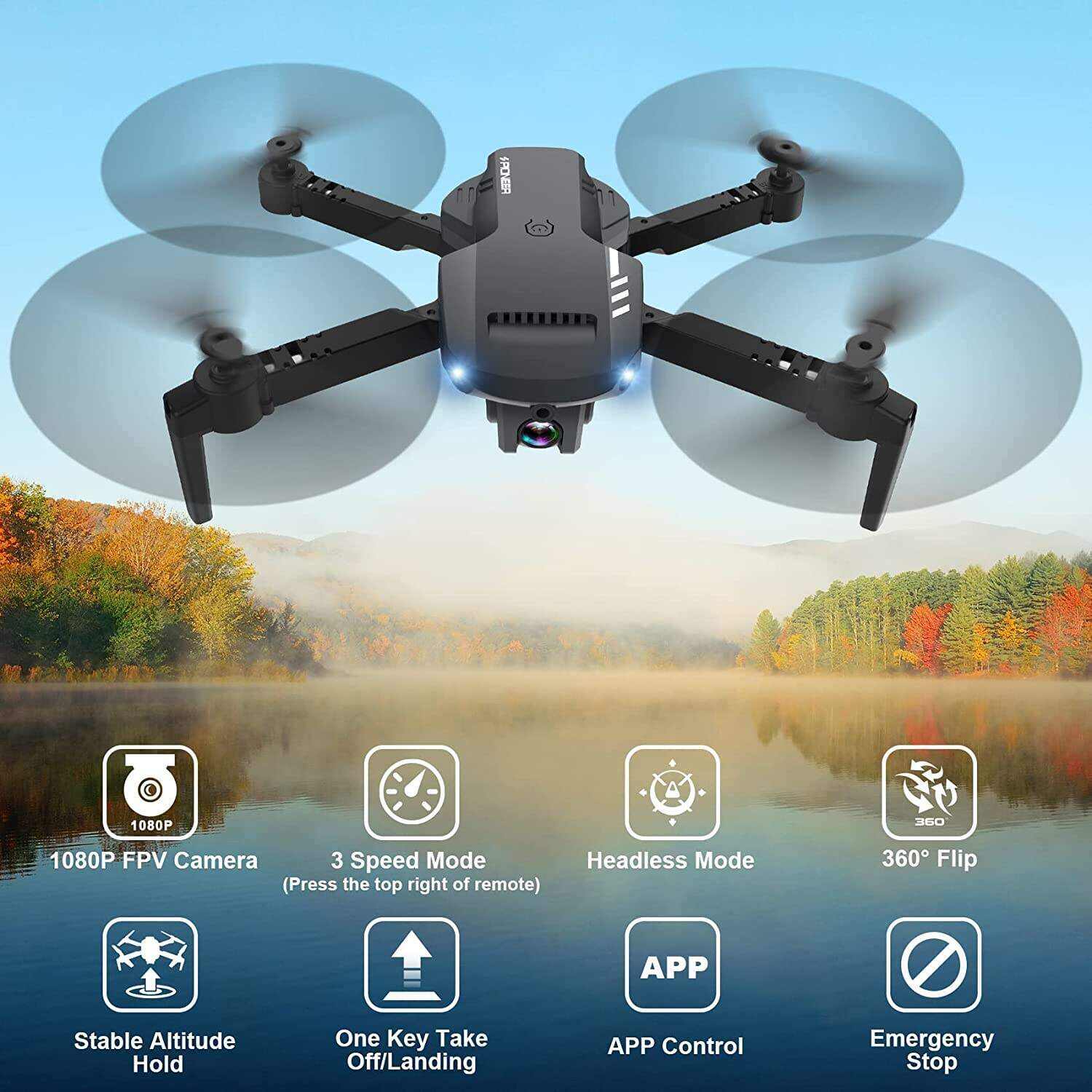 Mini Drone with Camera - 1080P HD FPV Foldable Drone with Carrying Case, 2 Batteries, 90° Adjustable Lens, One Key Take Off/Land, Altitude Hold, 360° Flip, Toys Gifts for Kids and Adults