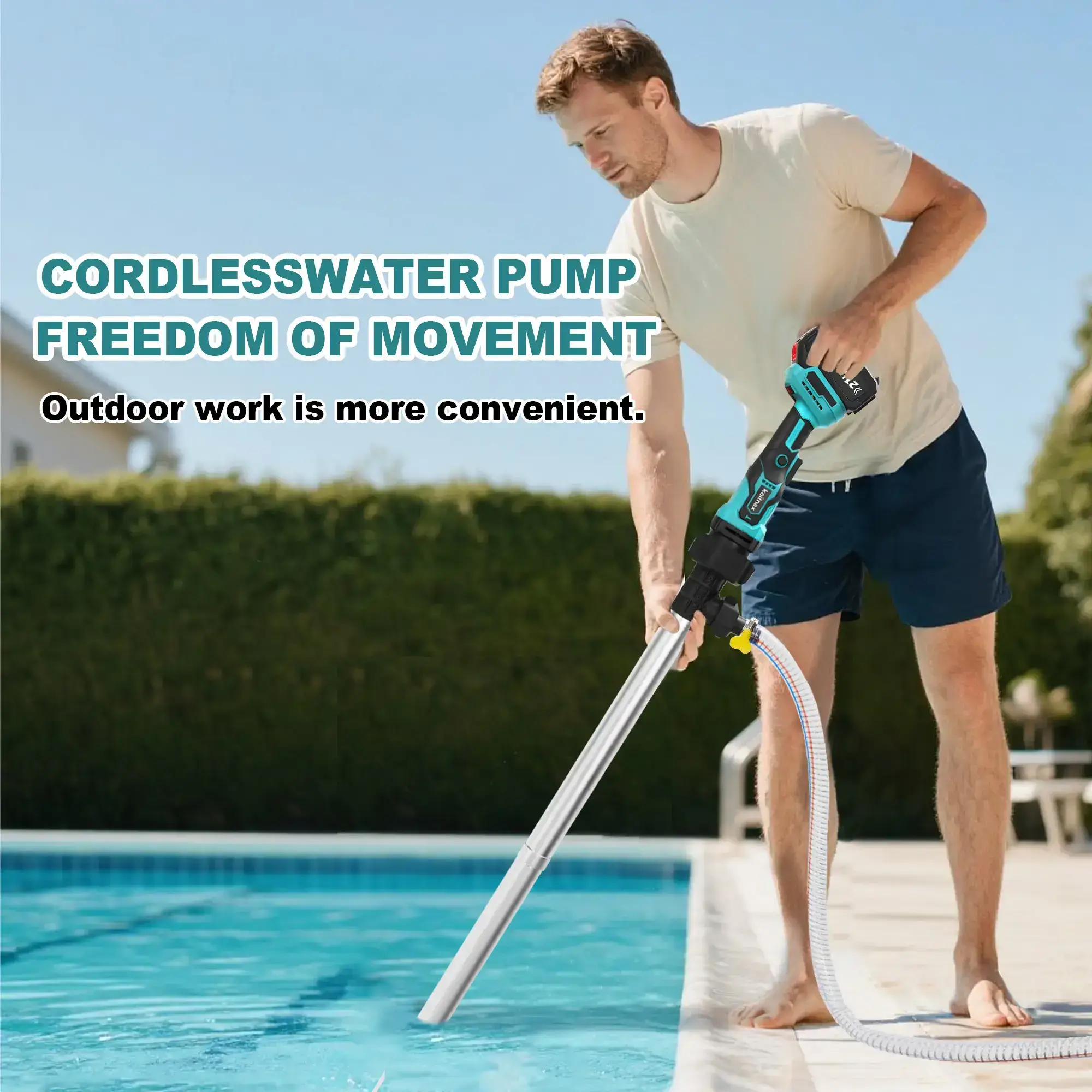 Cordless Stick Water Transfer Pump, with 4000mAh 21V Battery & Charger, 720GPH, 32FT Head, Handheld Portable Utility Sump Pump Kit with 3/4