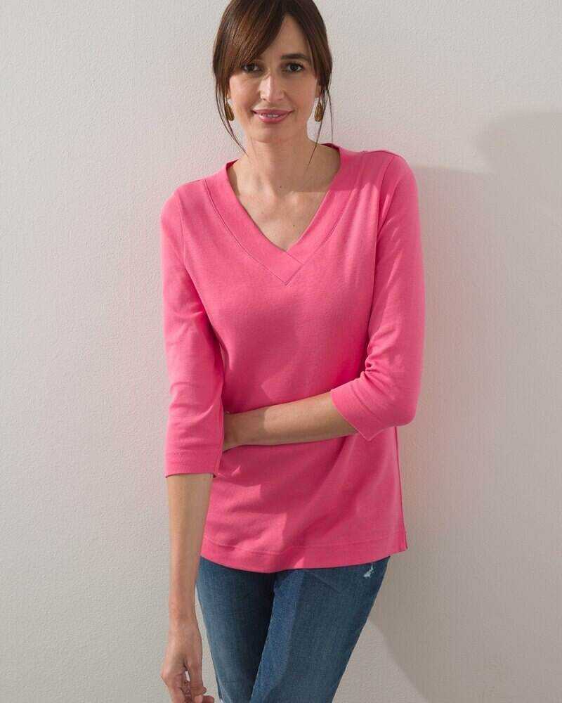 Pima Wide Band V-neck Tee French Rose