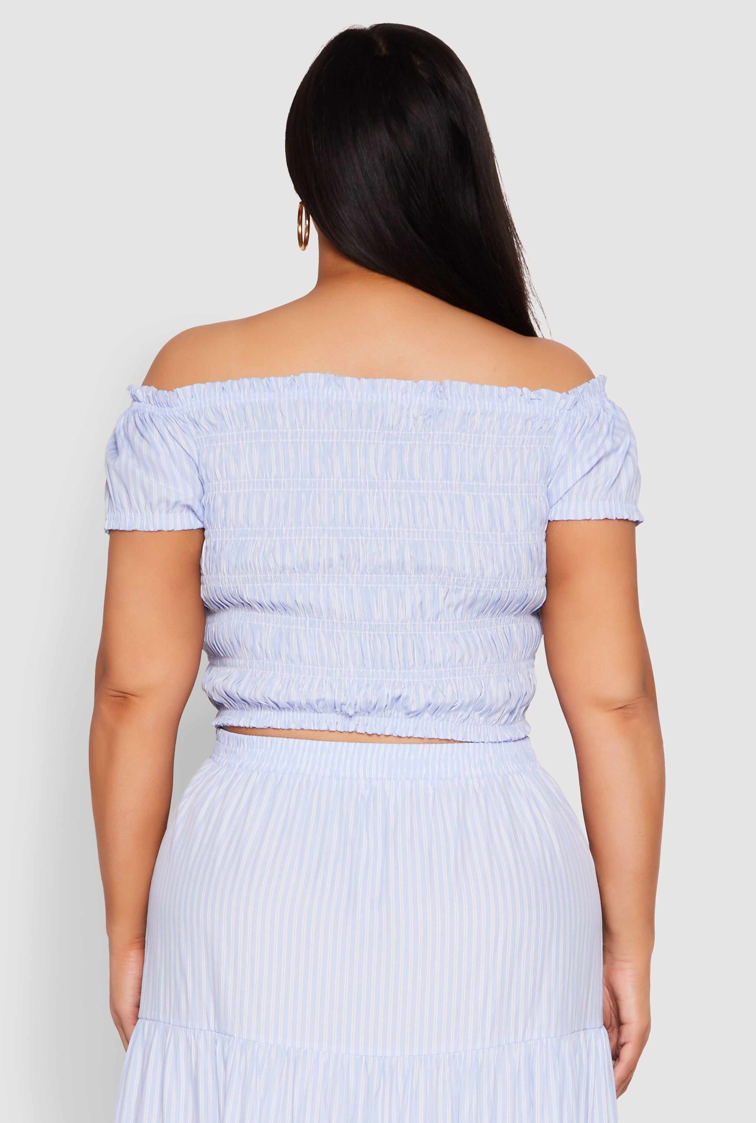 Plus Size Almost Famous Striped Smocked Crop Top