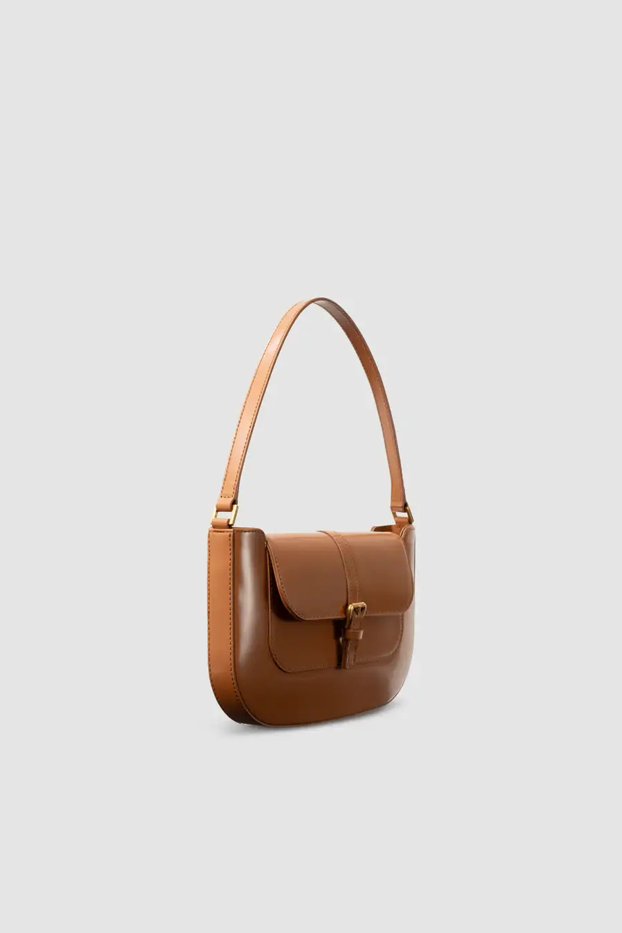 Black Semi Patent Leather Shoulder Bag