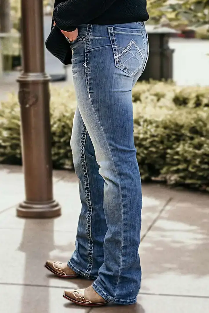🔥Summer Arrivals🌟Stitch Detail Dual Button Mid Waist Straight Leg Jeans