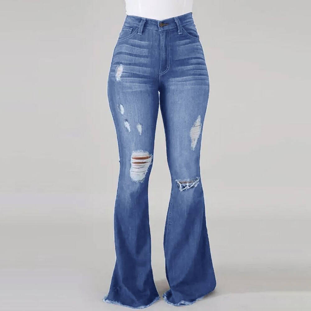 Women's Stretch Ripped High-waisted Flared Jeans