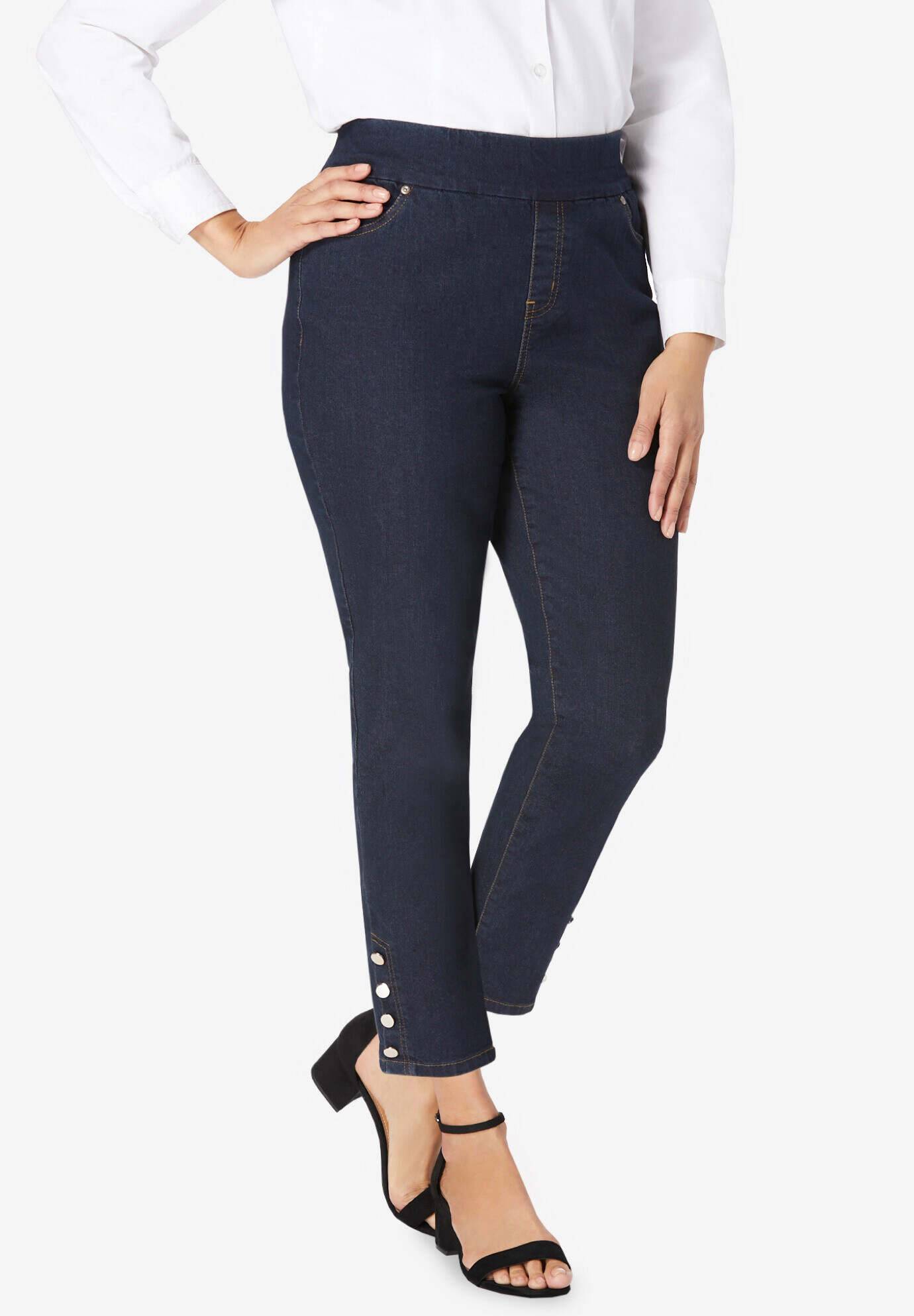 Comfort Waist Stretch Denim Side Button Ankle Jean