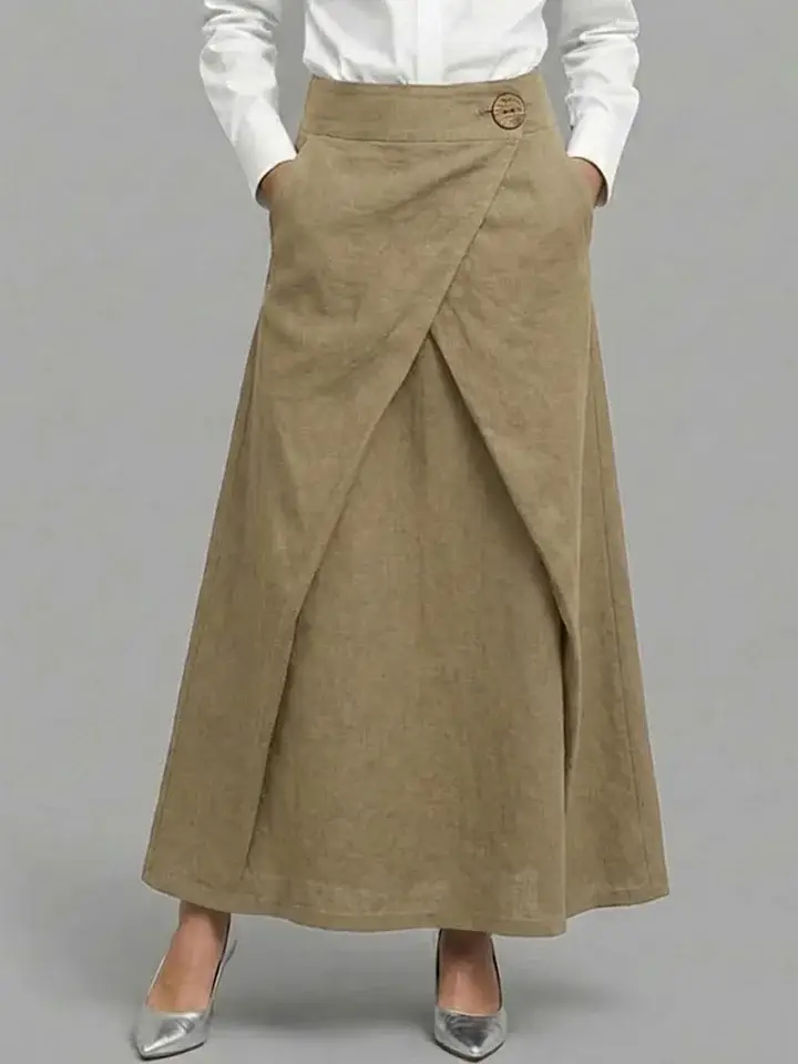 🔥Summer Arrivals🌟Women's Elastic Waist Casual Loose Cotton And Linen Midi Skirt