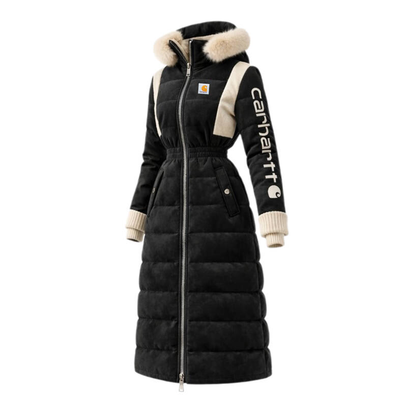 Women's Casual Color Stitching Suede Fur Collar Lapel Hooded Long Coat