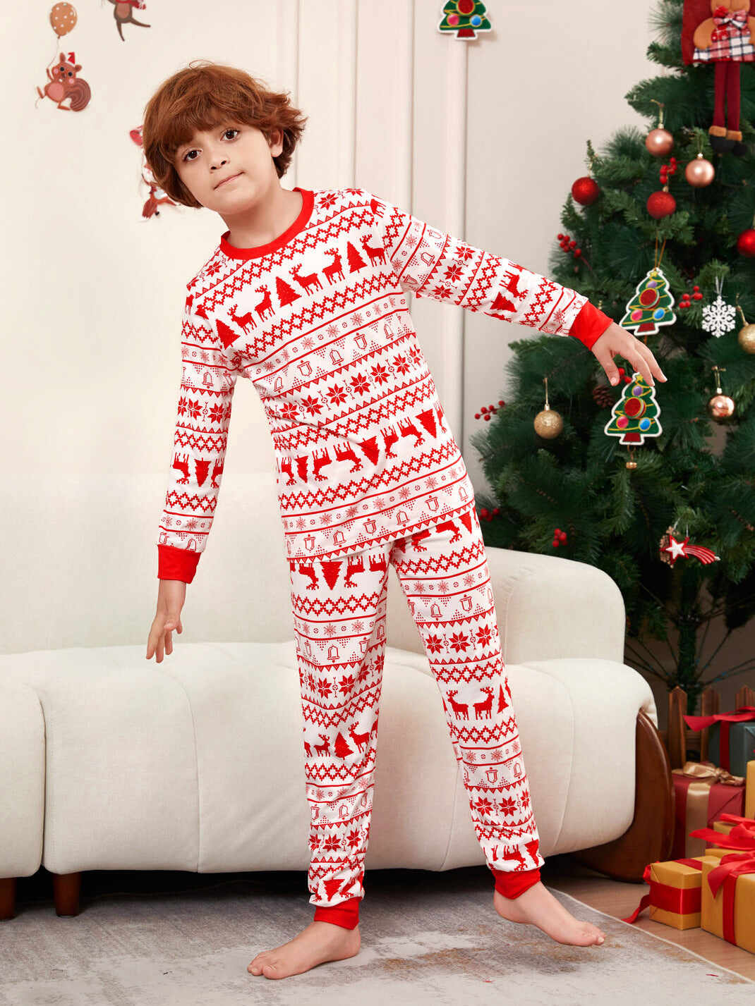 Moose Cartoon Printed Family Matching Christmas Pajamas Sets