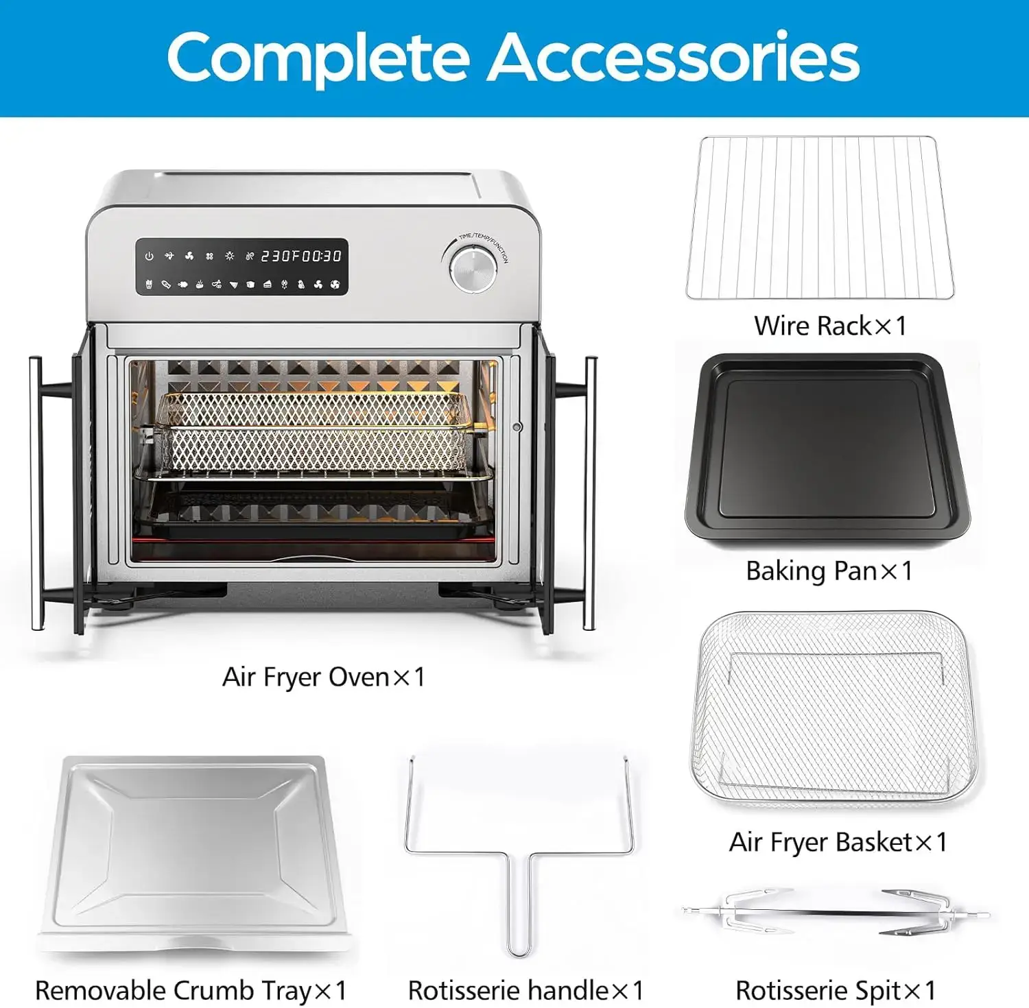 French Door Air Fryer Toaster Oven Combo, Airfryer Convection Oven Countertop 10-in-1 Combo, 30% Faster 90% Less Oil, 102 Recipes & 7 Accessories Included 24 QT Stainless Steel