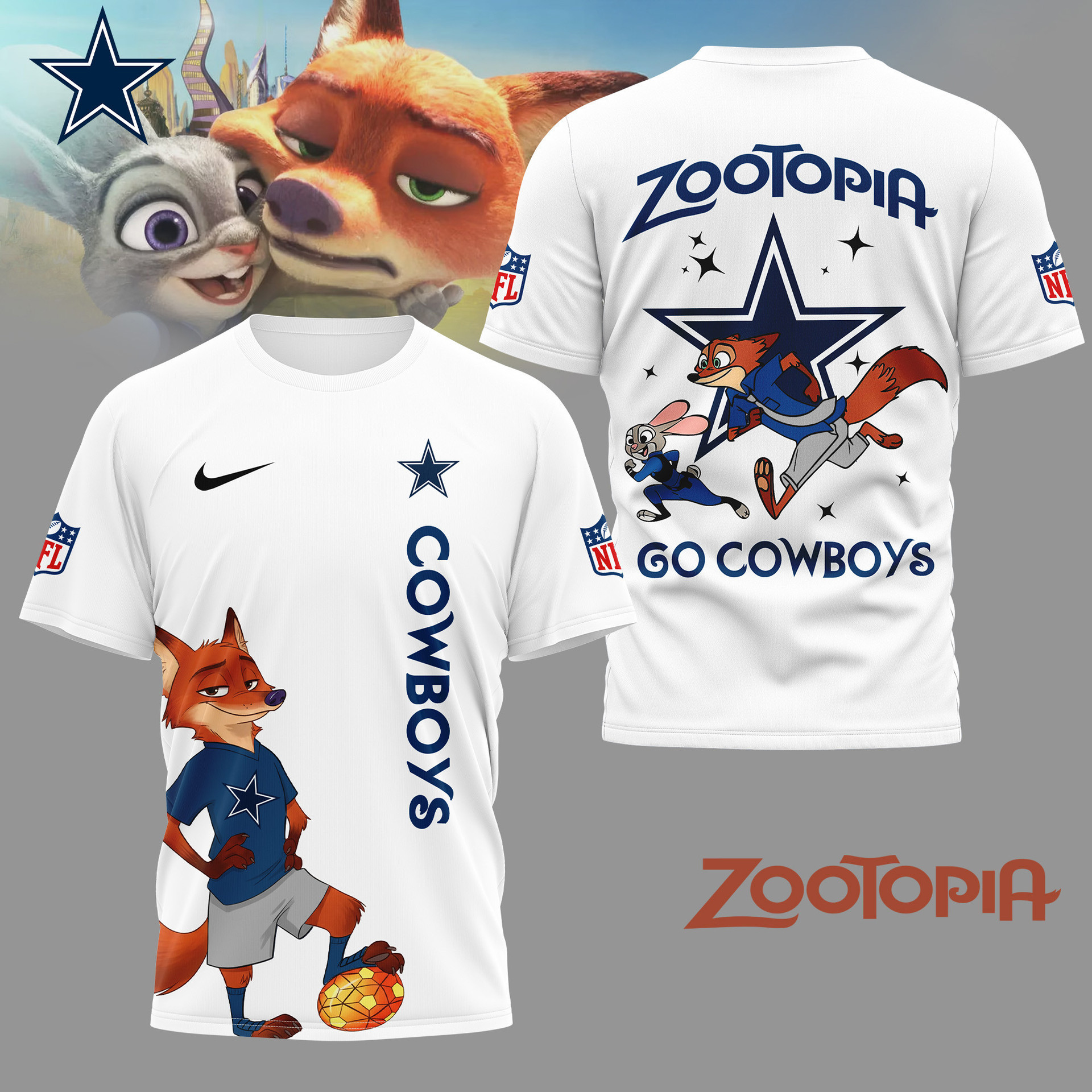Dallas Cowboys | Premium NFL and Zootopia Fan 3D Shirt HI