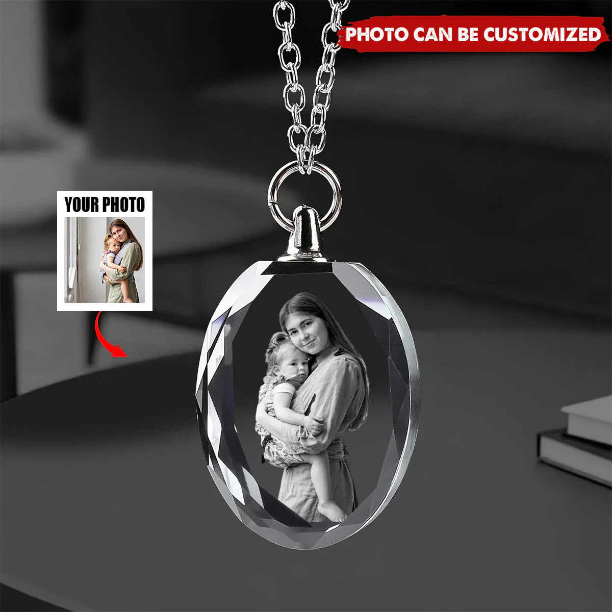 National Parents' Day❤Custom Photo Laser Engraved Crystal Necklace, Valentine's Day, Mother's Day, Memorial Gift