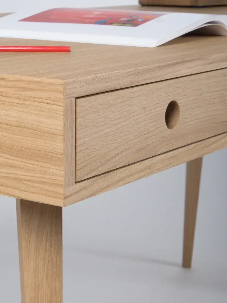 Home office desk, large computer table, oak wood, bureau with drawers, customized size and finish;Send 2 stool(pictured)